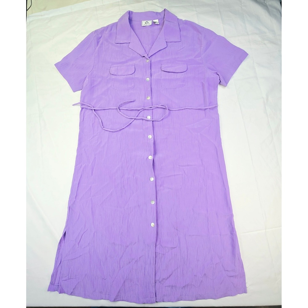 Carolina Bay Women's Plus Shirt Dress 22W Purple Short Sleeve Button Front Belt